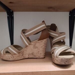 Merona Beige and Brown Striped Wedge Sandals